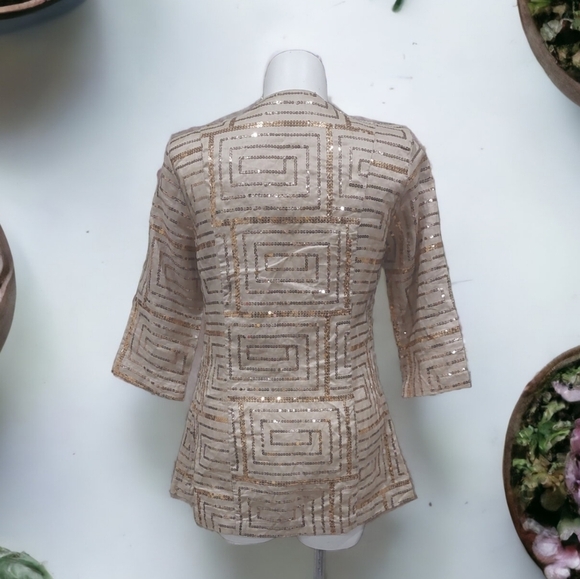 Night Studio Linen Sequin Gold Blazer Fit Flare Lightweight Women's Size 10 - Picture 4 of 9